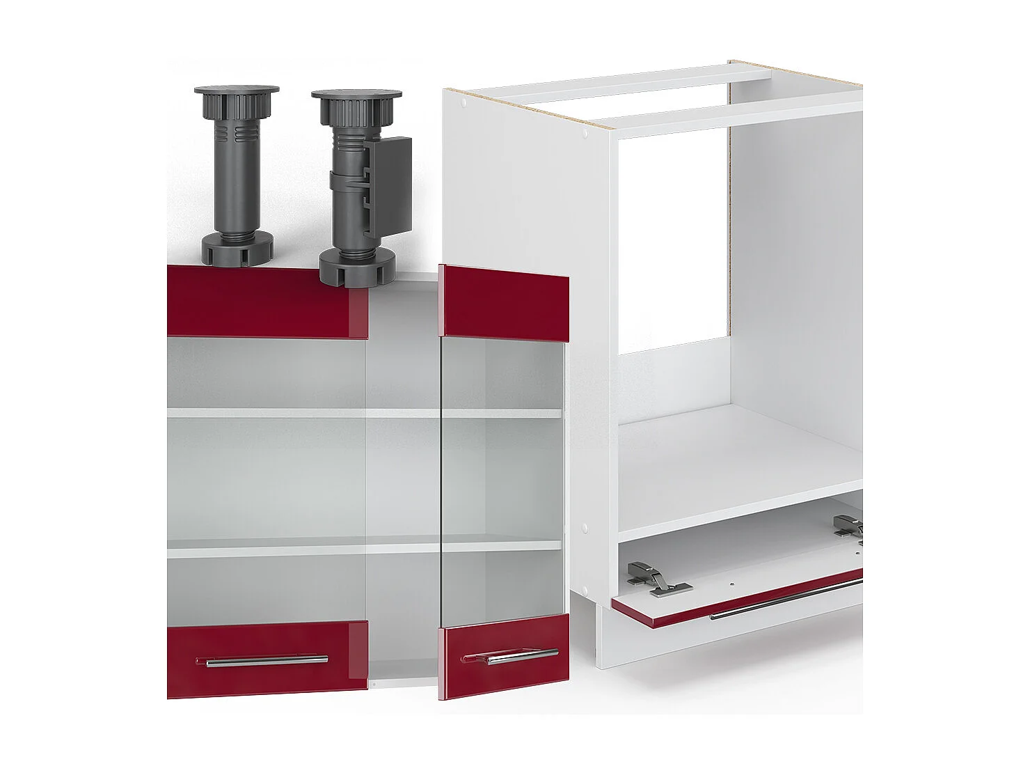 Cuisine en angle bordeaux haute brillance/blanc 287x60x81.6 fame-line