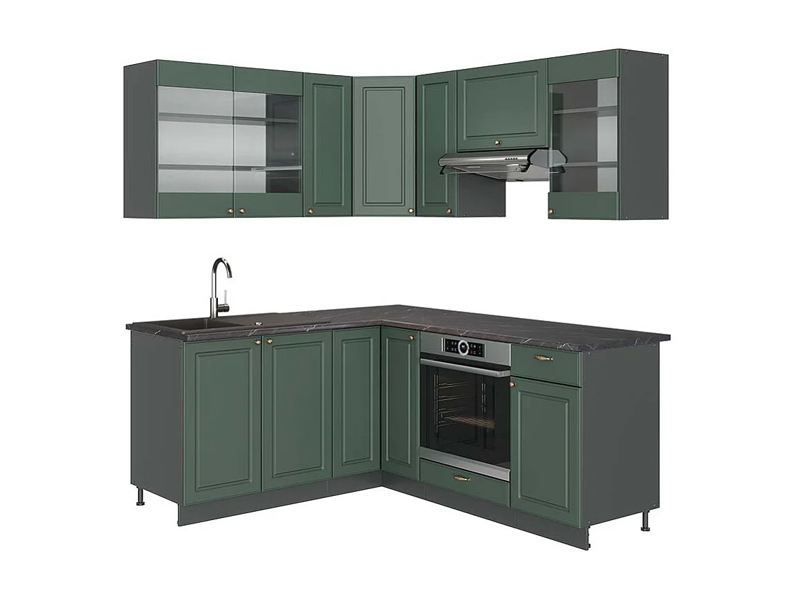 Cocina esquinera verde-dorado casa de campo/antracita 190x60x81.6 fame-line