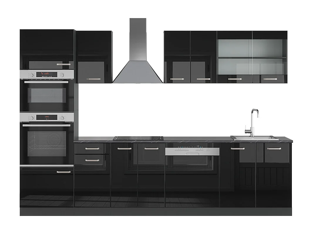 Mueble de cocina negro/antracita de alto brillo 300x46x81.6 r-line