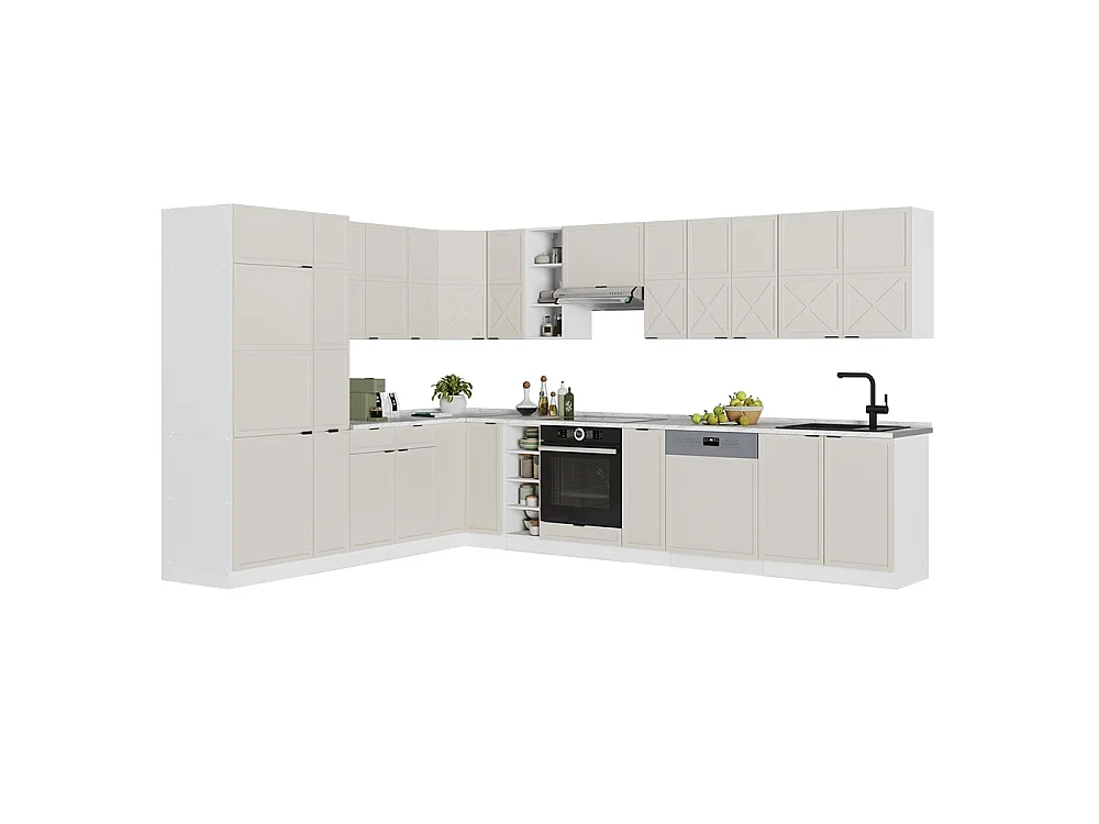 Cocina esquinera grisbeige/blanco 347x46x81.6 fame-line