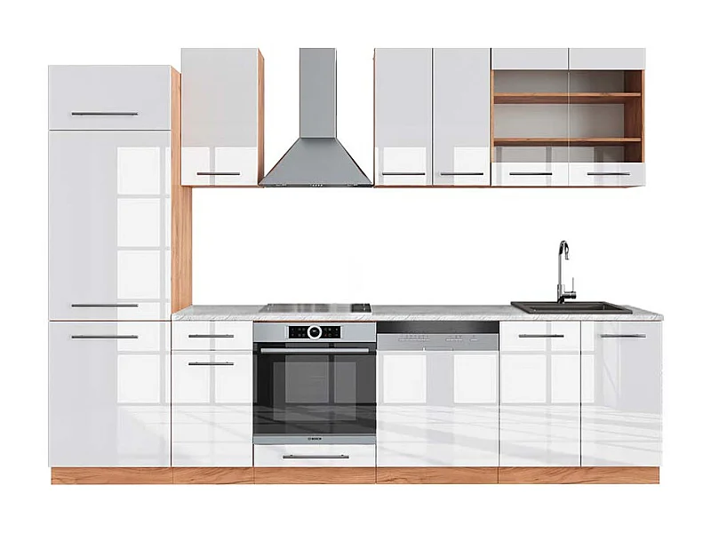 Aneks kuchenny biały wysoki połysk/złoty dąb power 300x60x81.6 fame-line