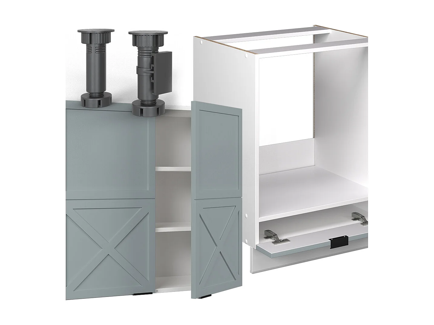 Cuisine en angle bleu clair-gris/blanc 190x46x81.6 fame-line