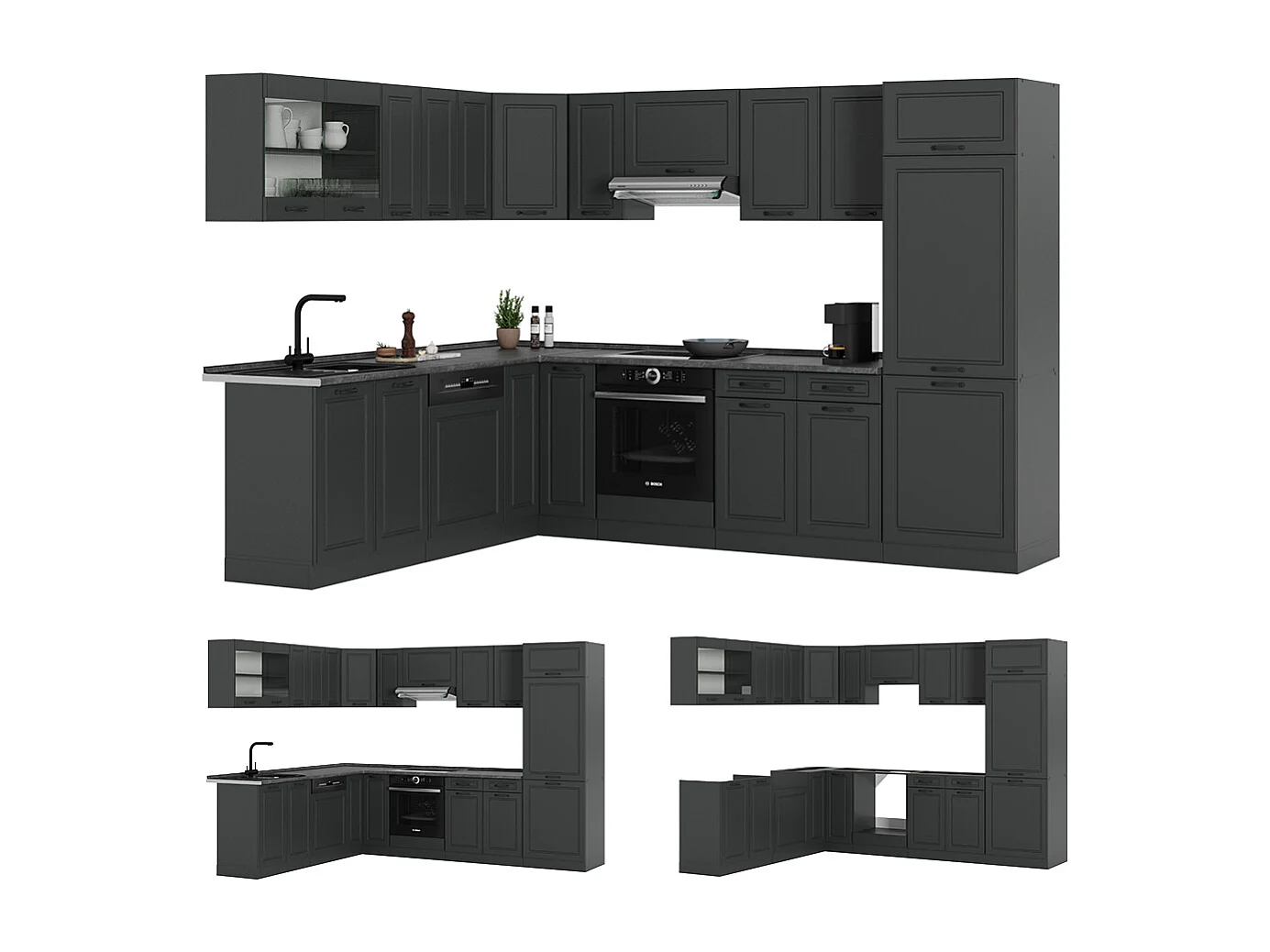 Cuisine en angle anthracite maison de campagne/anthracite 287x46x81.6 r-line