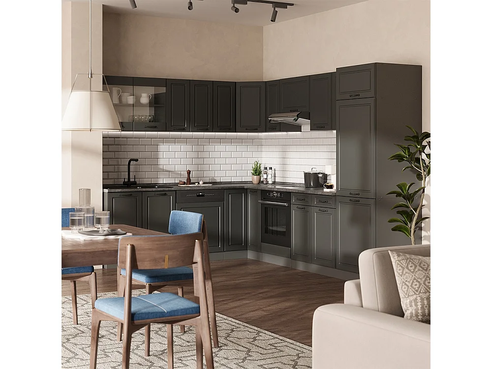Cucina angolare completa antracite rustico/antracite 287x46x81.6 r-line