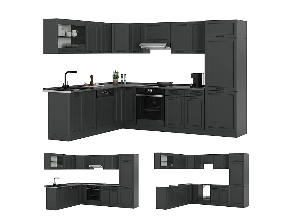 Cucina angolare completa antracite rustico/antracite 287x46x81.6 r-line