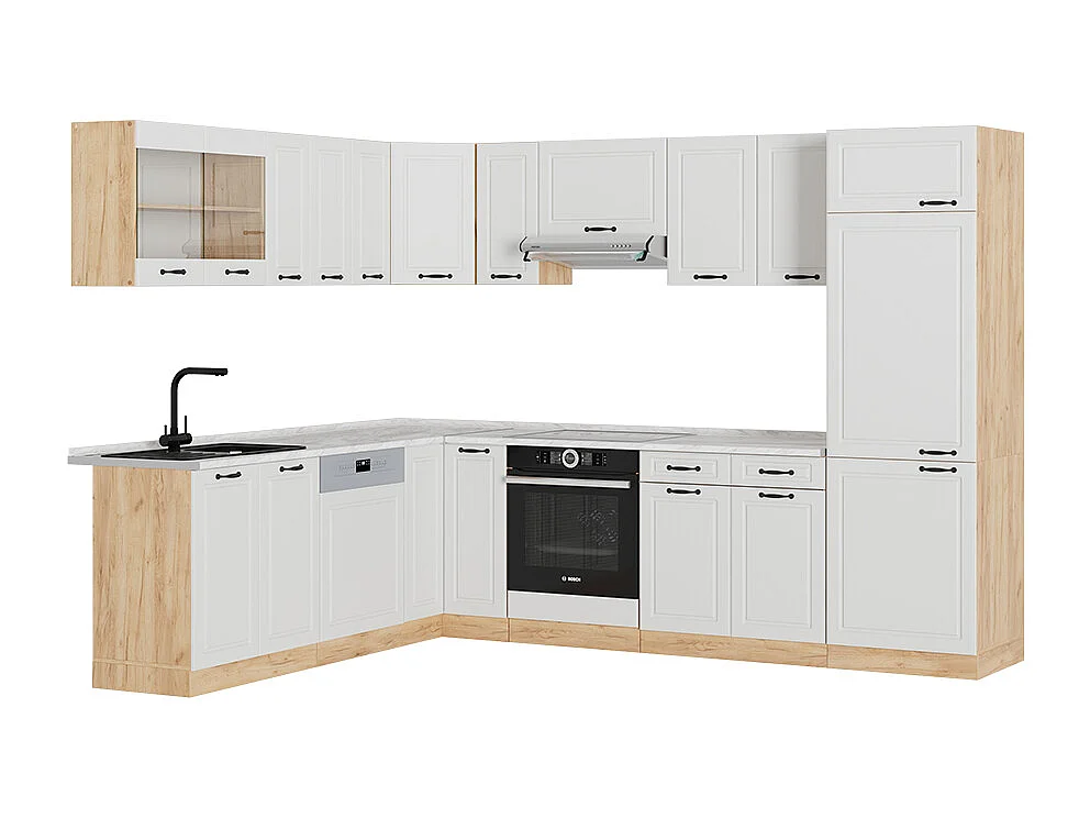 Cuisine en angle blanc campagnard/chêne doré 287x60x81.6 r-line