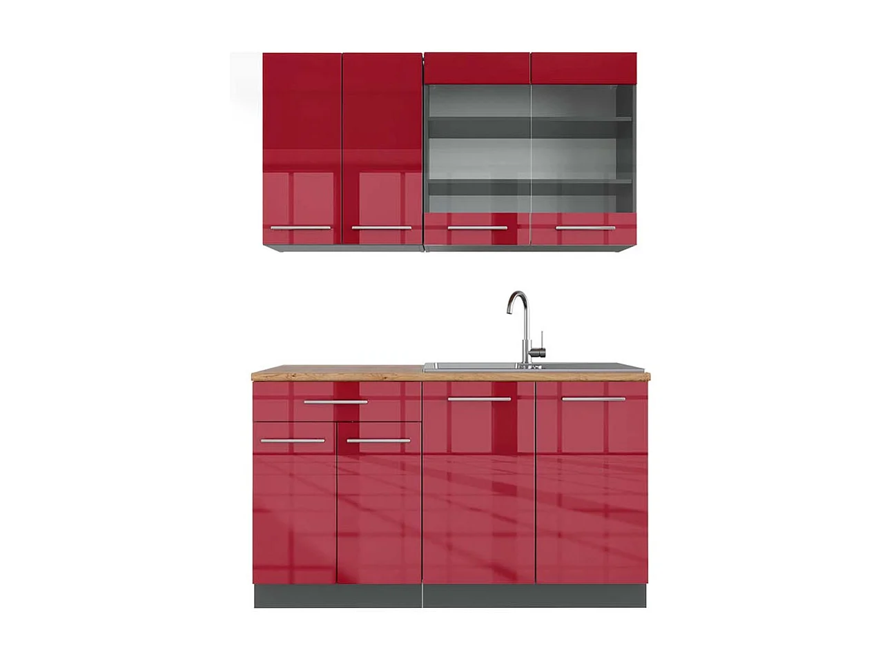 Cocina para solteros burdeos brillo intenso/antracita 140x60x81.6 fame-line