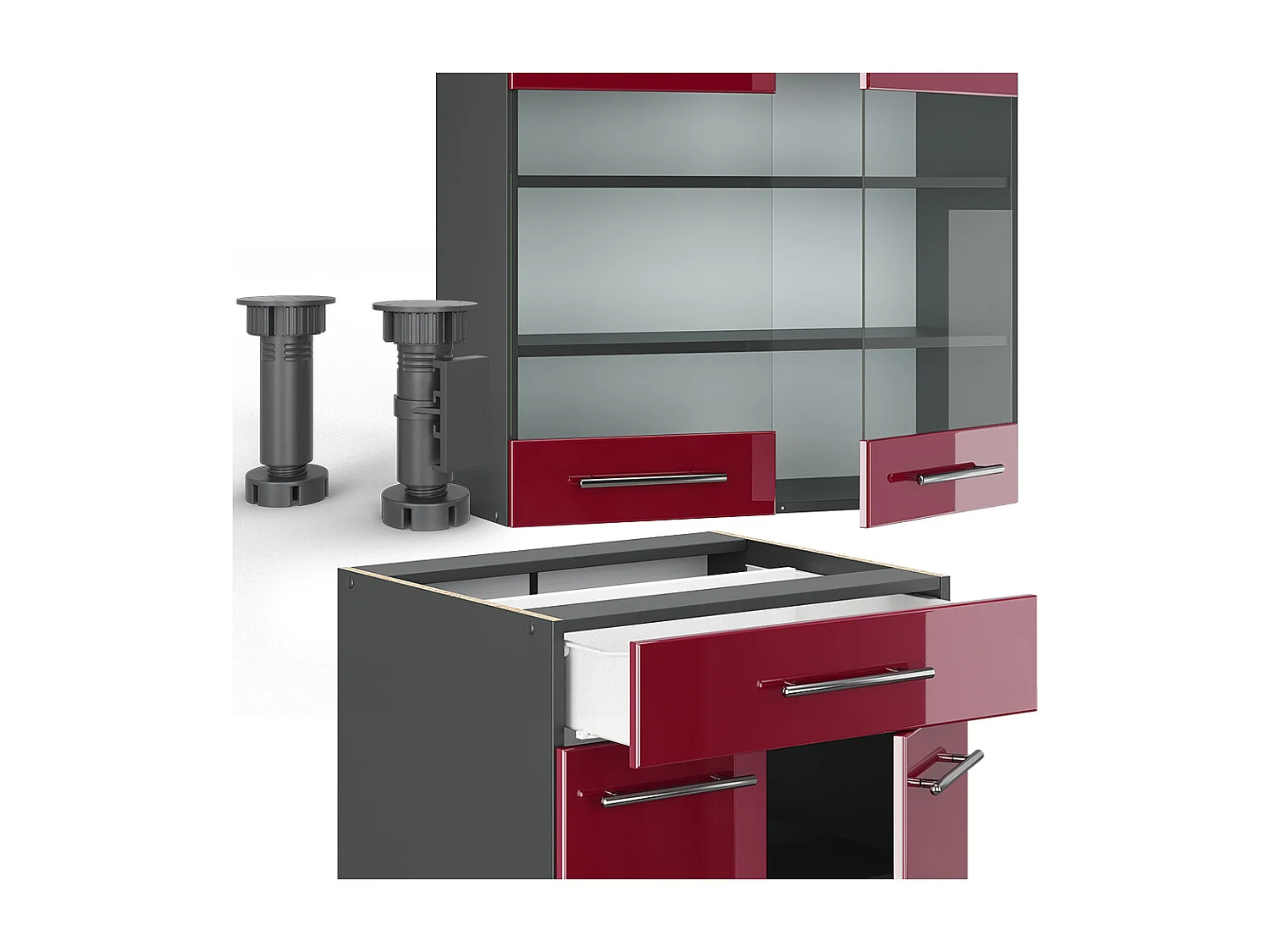 Cucina completa bordeaux lucido/antracite 140x60x81.6 fame-line