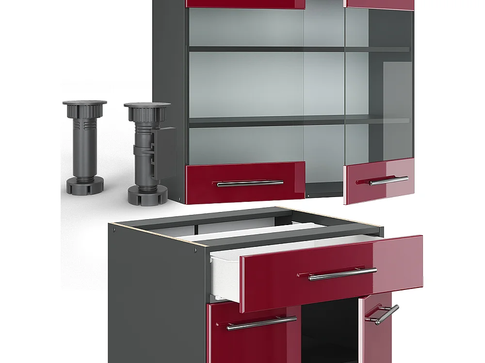 Cuisine bordeaux haute brillance/anthracite 140x60x81.6 fame-line