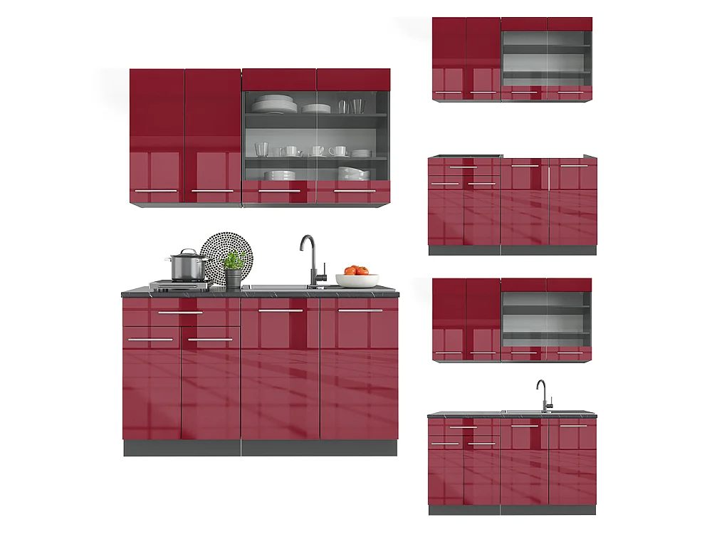 Cuisine bordeaux haute brillance/anthracite 140x60x81.6 fame-line