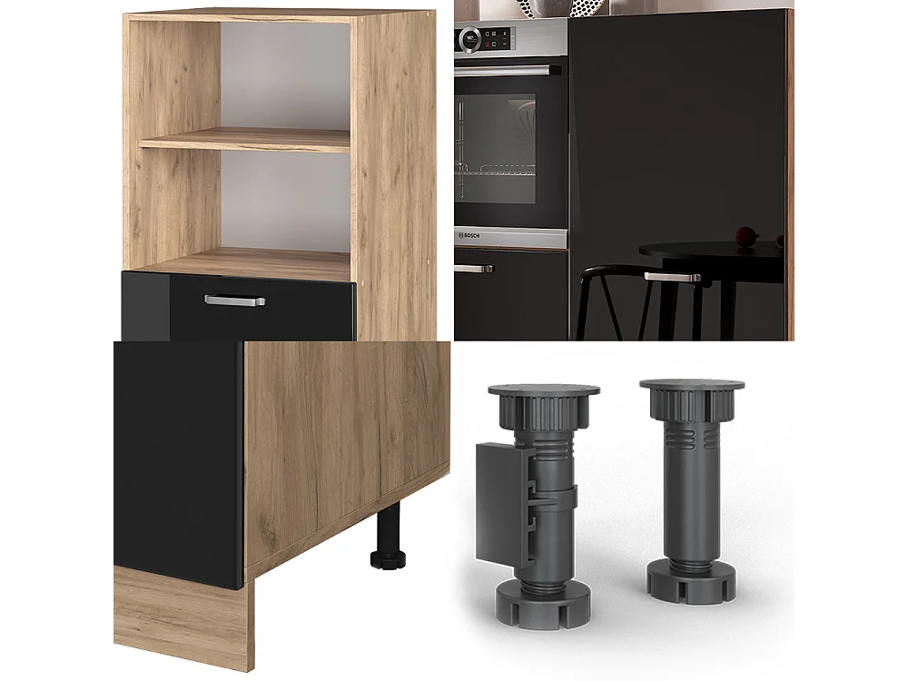 Bloque de cocina roble negro/dorado de alto brillo 180x46x81.6 r-line