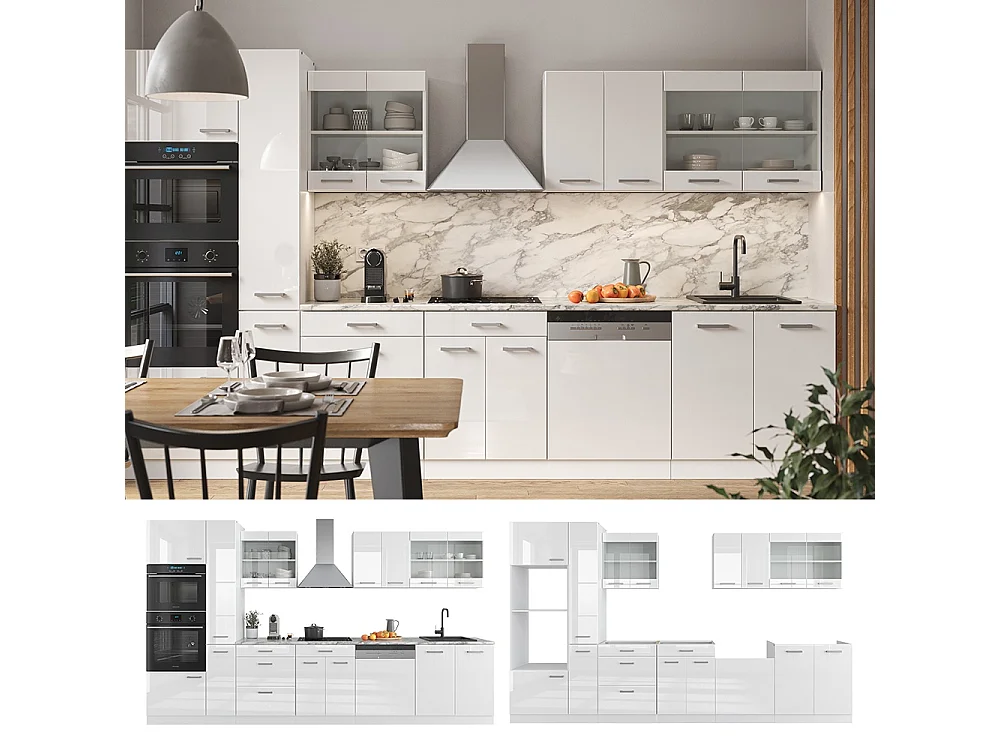 Zabudowa kuchenna biały wysoki połysk/biały 350x60x81.6 r-line