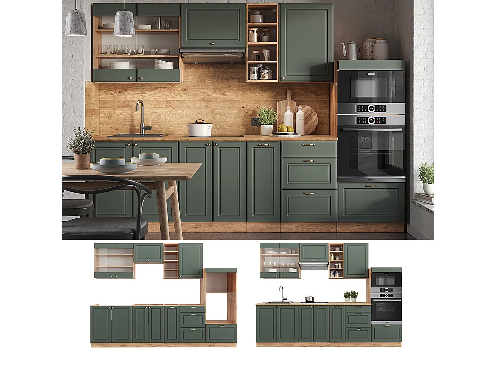 Cuisine chêne vert et or/chêne doré 280x60x81.6 fame-line