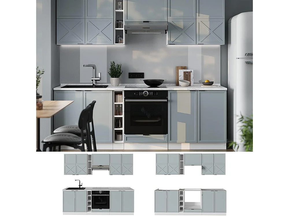 Køkkenrække lyseblå-grå/hvid 235x60x81.6 fame-line