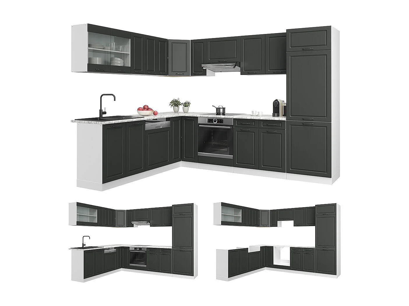 Cuisine en angle anthracite maison de campagne/blanc 287x60x81.6 r-line