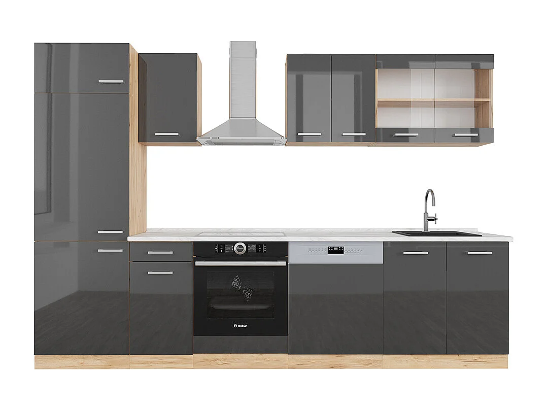Cucina componibile antracite lucido/oro power oak 300x60x81.6 r-line