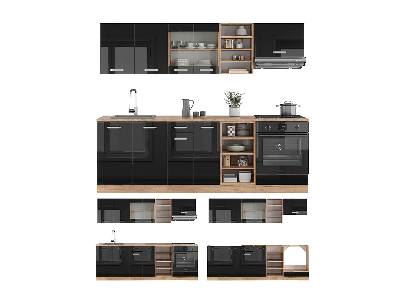 Cuisine noir brillant/chêne doré 240x46x81.6 r-line