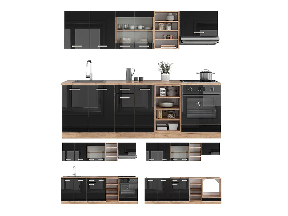 Cuisine noir brillant/chêne doré 240x46x81.6 r-line