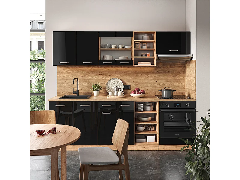 Cuisine noir brillant/chêne doré 240x46x81.6 r-line