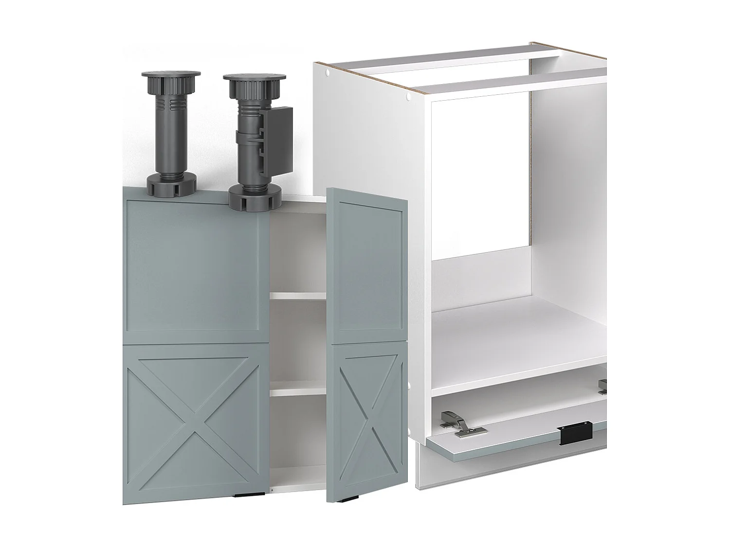 Cuisine en angle bleu clair-gris/blanc 287x60x81.6 fame-line