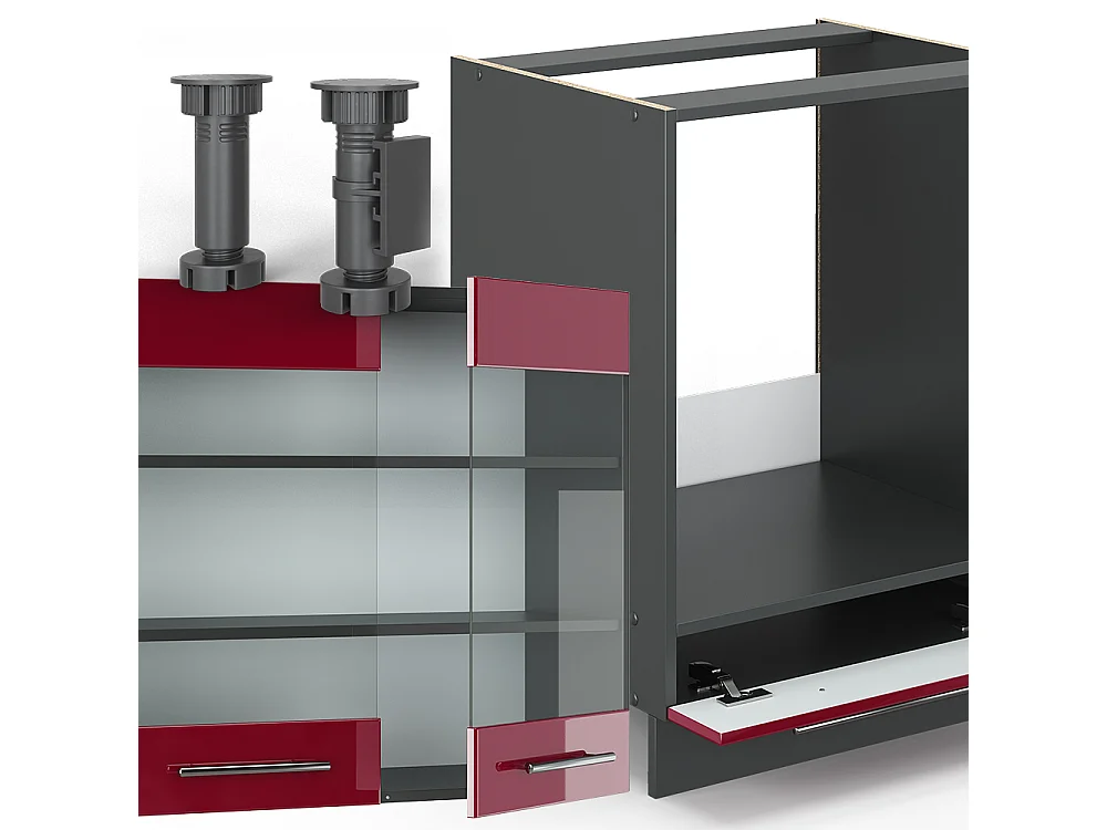 Cocina esquinera burdeos brillo intenso/antracita 287x46x81.6 fame-line