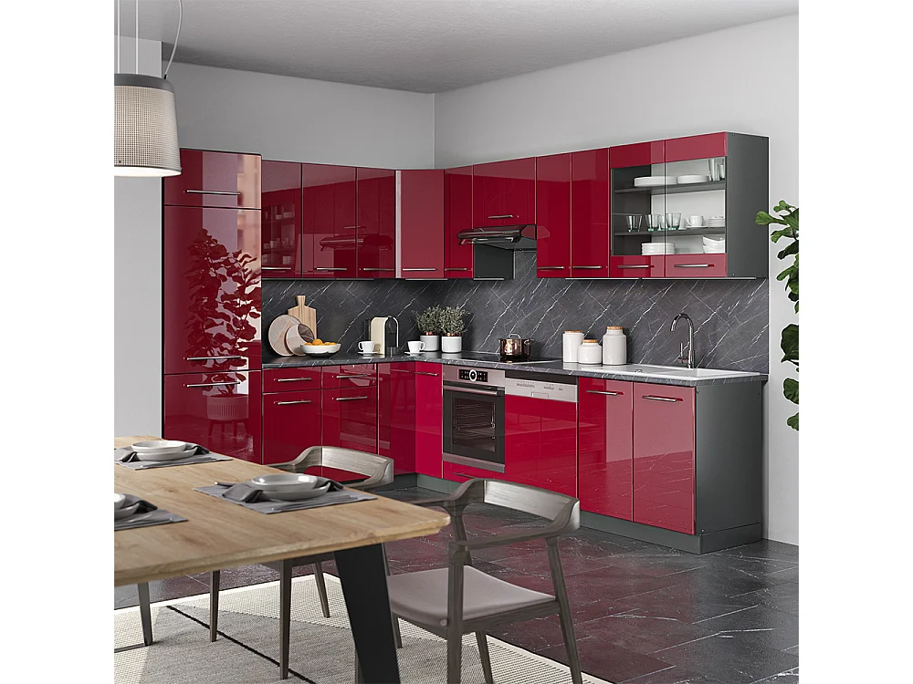 Cuisine en angle bordeaux haute brillance/anthracite 287x46x81.6 fame-line