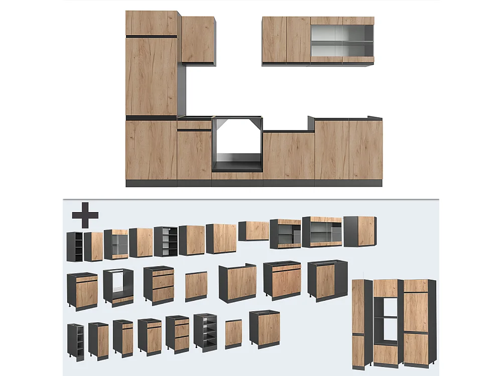 Cuisine chêne doré/anthracite 300x60x81.6 r-line