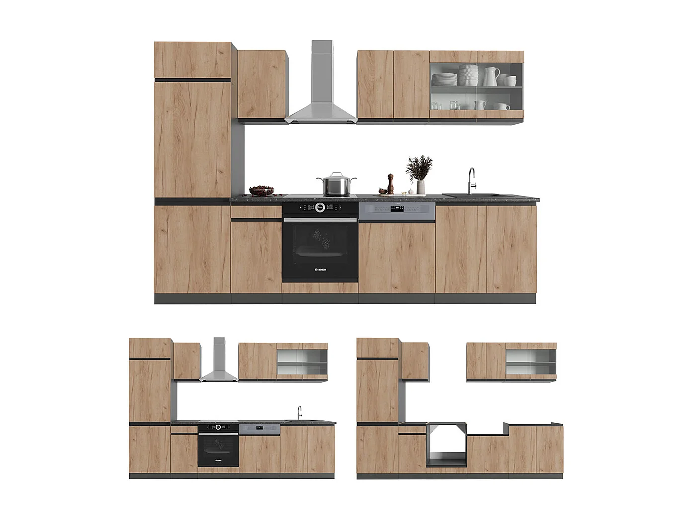 Cuisine chêne doré/anthracite 300x60x81.6 r-line