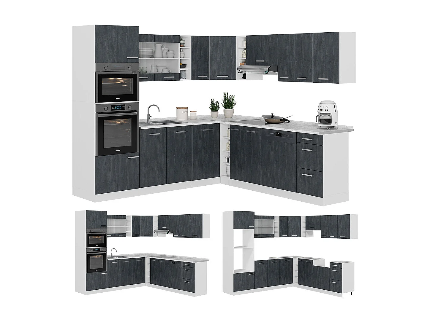 Cocina esquinera hormigón negro/blanco 247x60x81.6 r-line