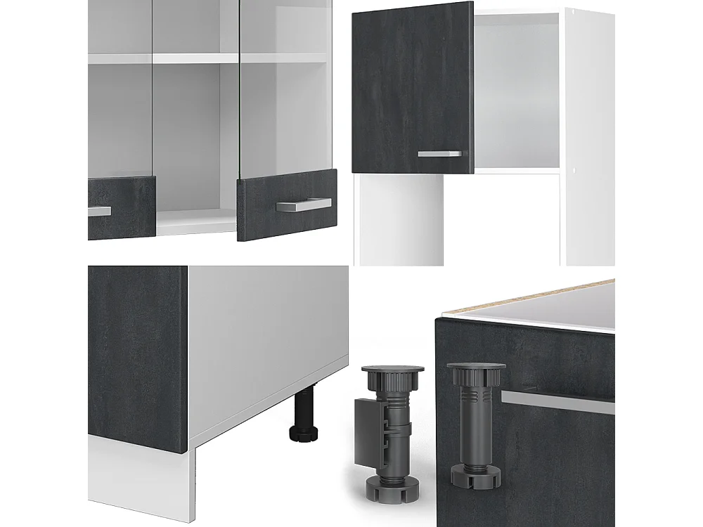 Hörnkök svart betong/vit 247x60x81.6 r-line