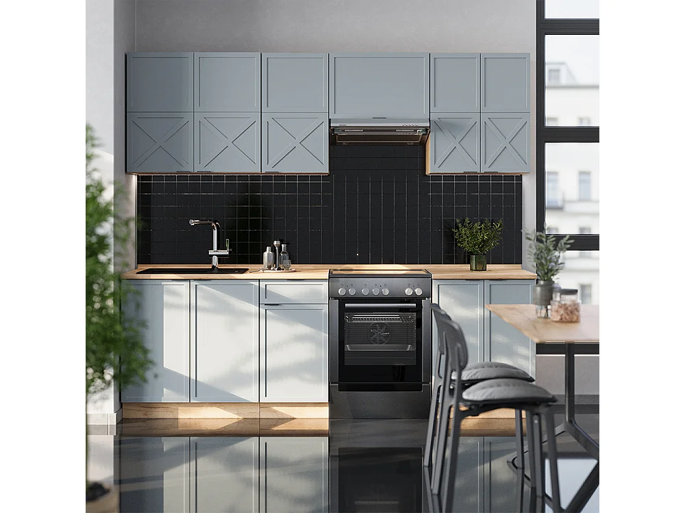Cuisine bleu clair-gris/chêne force dor 240x46x81.6 fame-line