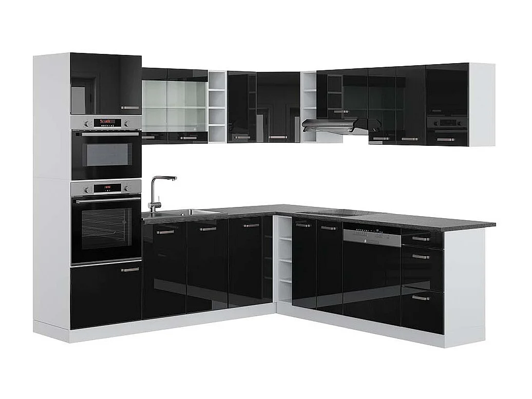 Cuisine en angle noir brillant/blanc 247x60x81.6 r-line