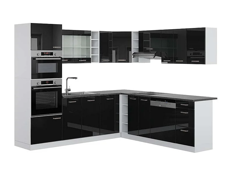 Cuisine en angle noir brillant/blanc 247x60x81.6 r-line