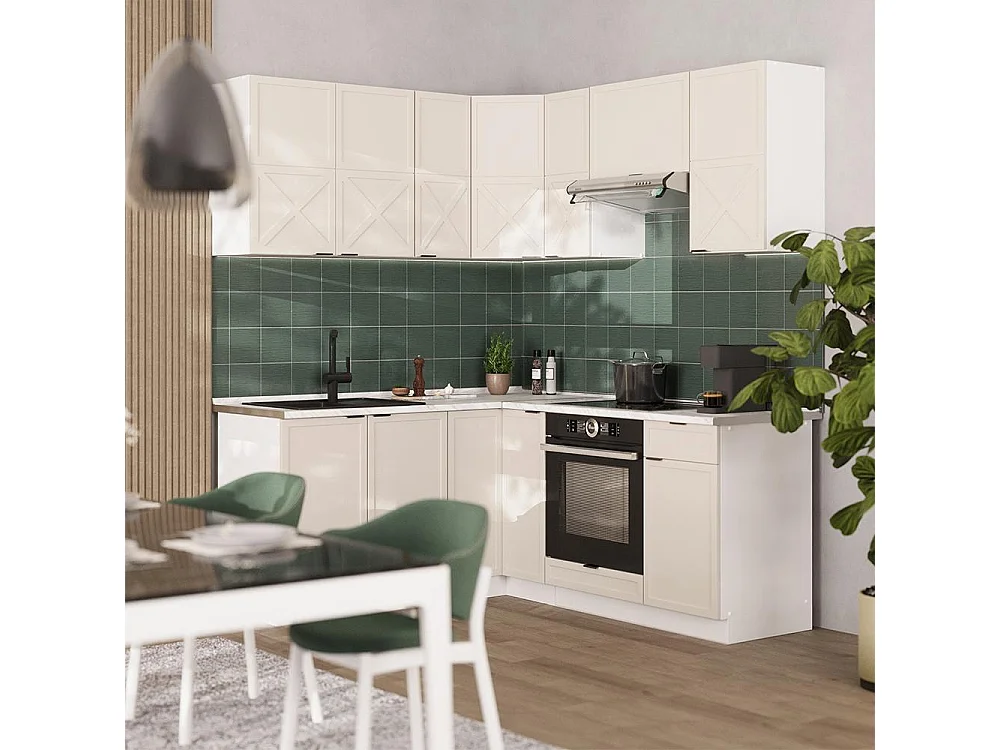 Hörnkök gråbeige/vit 190x60x81.6 fame-line