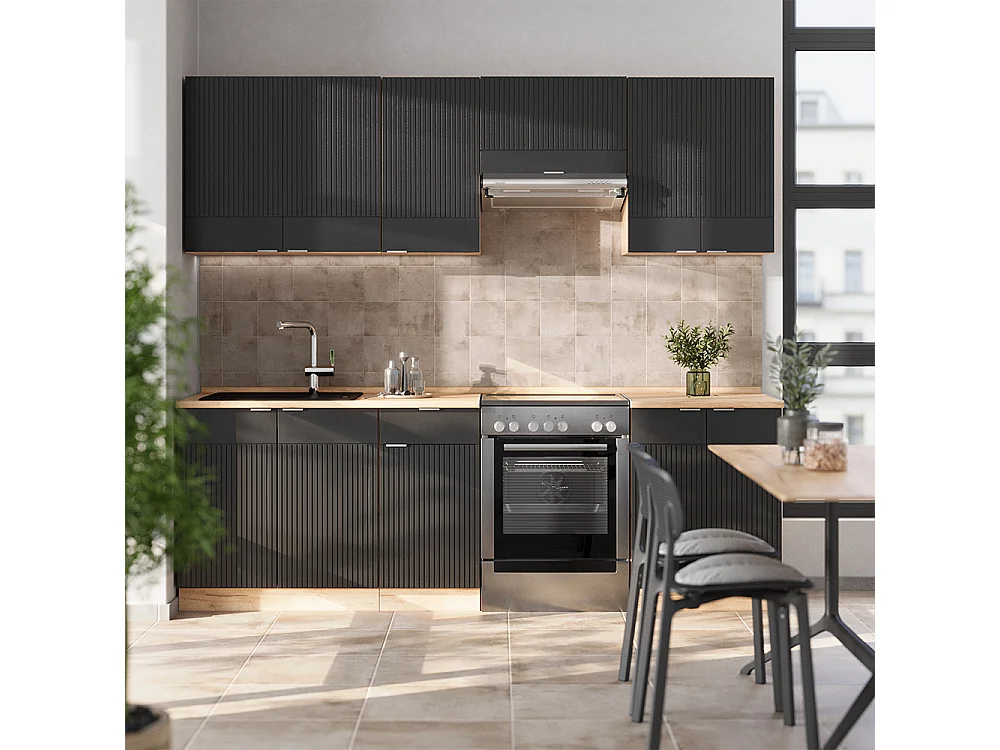 Cuisine noir rayé/chêne doré 240x46x81.6 fame-line