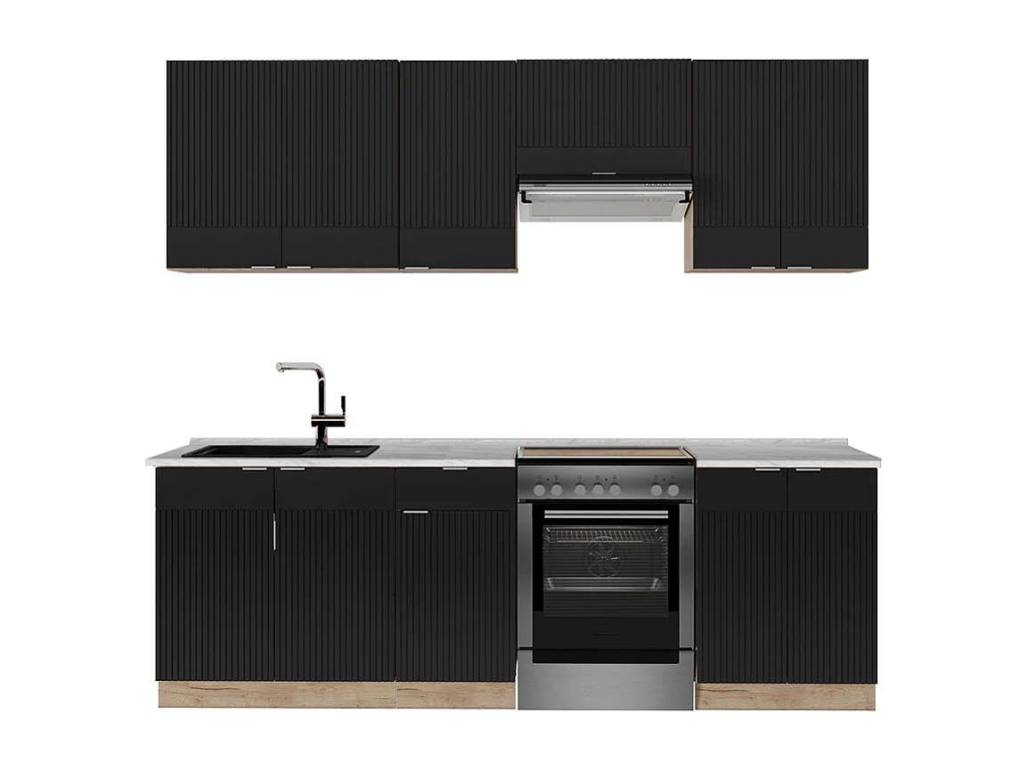 Cuisine noir rayé/chêne doré 240x46x81.6 fame-line