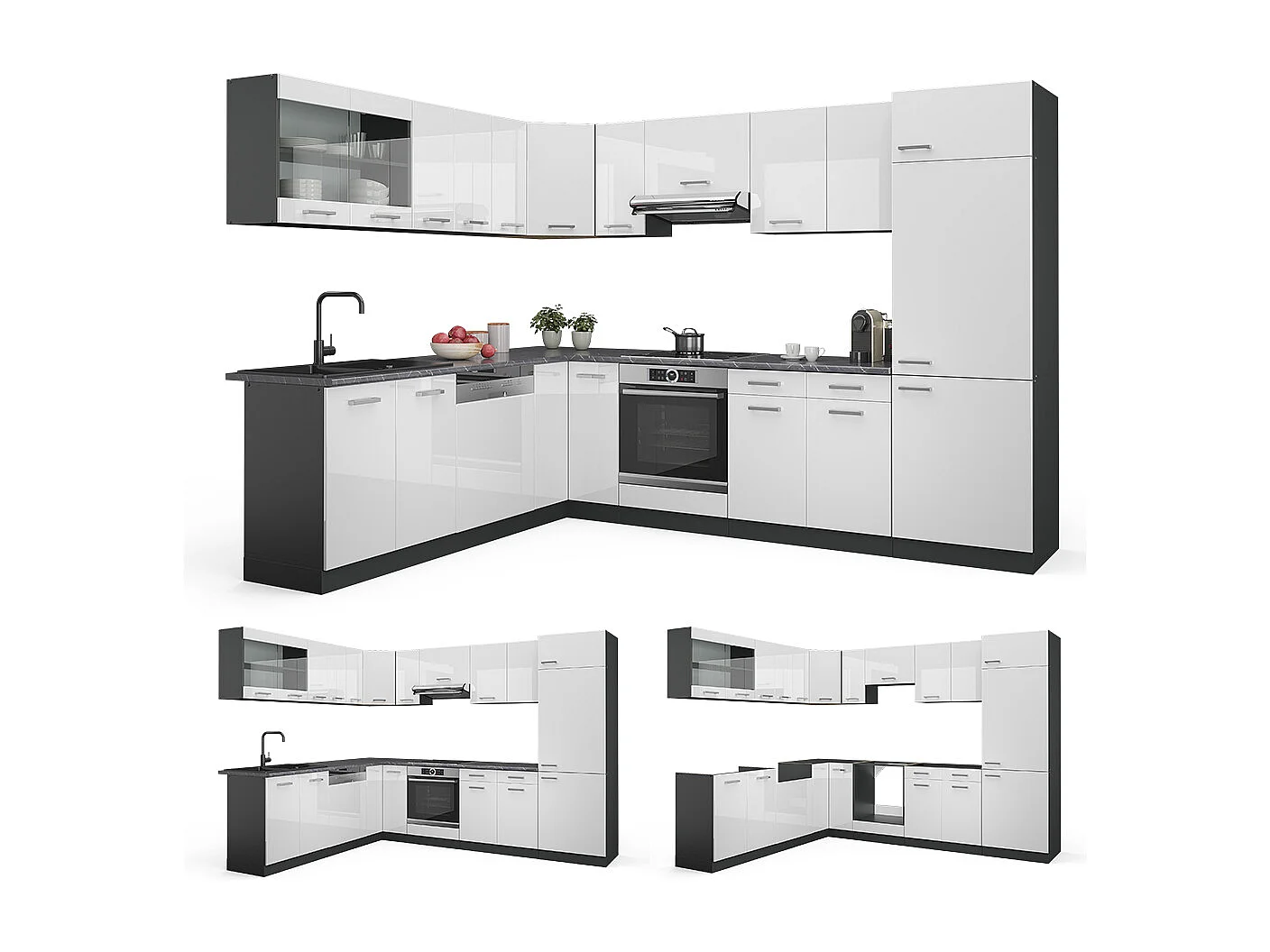 Cocina esquinera blanco brillo/antracita 287x46x81.6 r-line