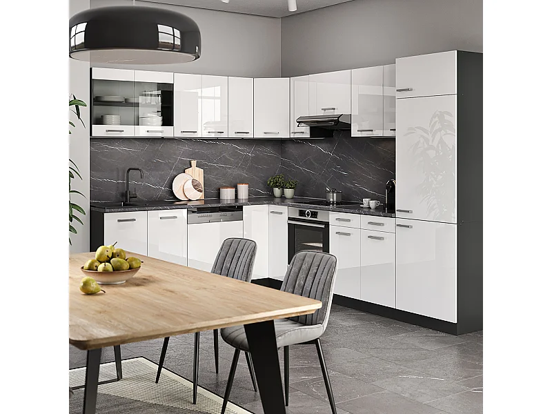 Cuisine en angle blanc brillant/anthracite 287x46x81.6 r-line