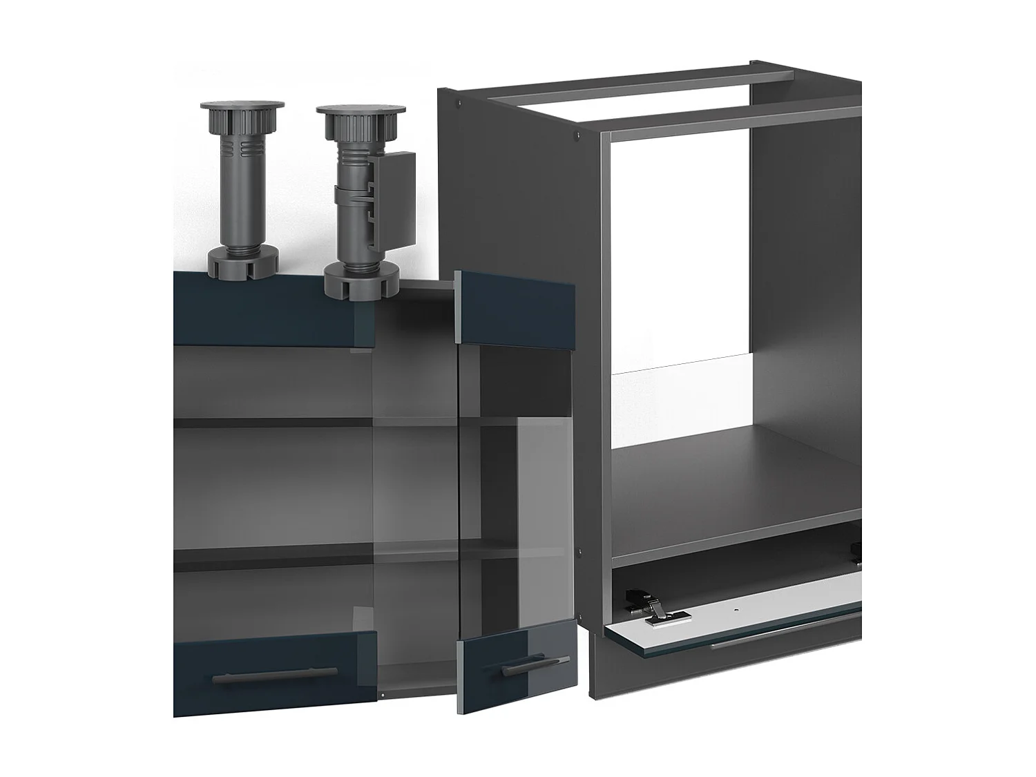 Cocina esquinera azul oscuro alto brillo/antracita 190x60x81.6 fame-line