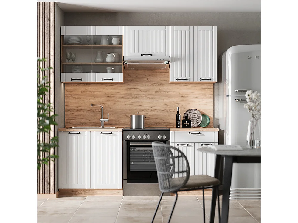 Køkkenrække hvid landhus 200x60x81.6 fame-line