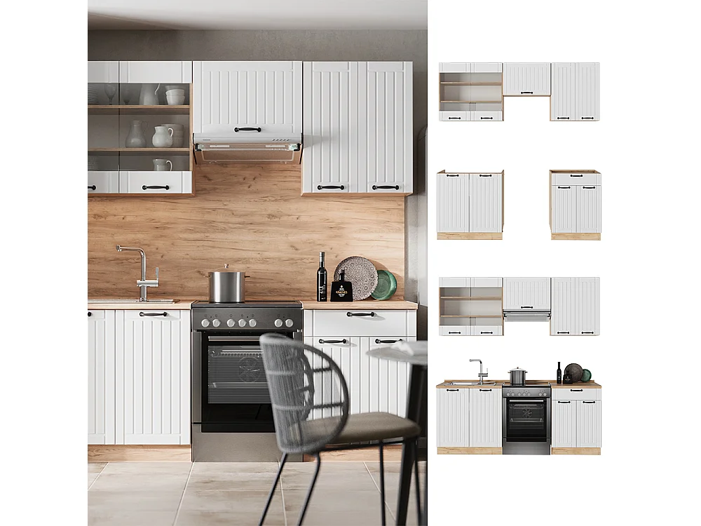 Køkkenrække hvid landhus 200x60x81.6 fame-line