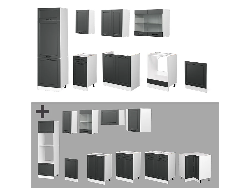 Mueble de cocina antracita casa de campo/blanco 300x60x81.6 r-line