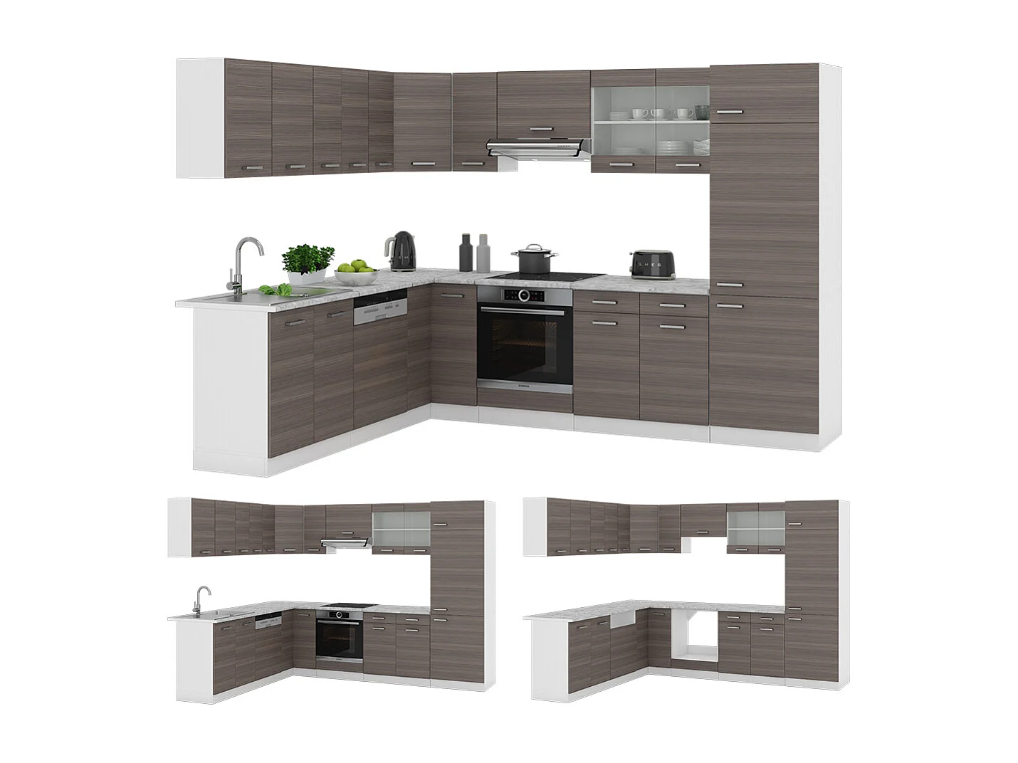 Cuisine en angle gris noble/blanc 287x46x81.6 r-line