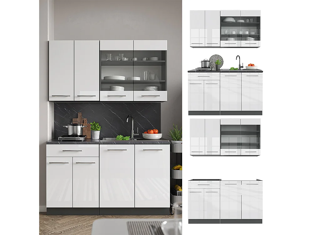Singlekøkken hvid højglans/antracit 140x60x81.6 fame-line