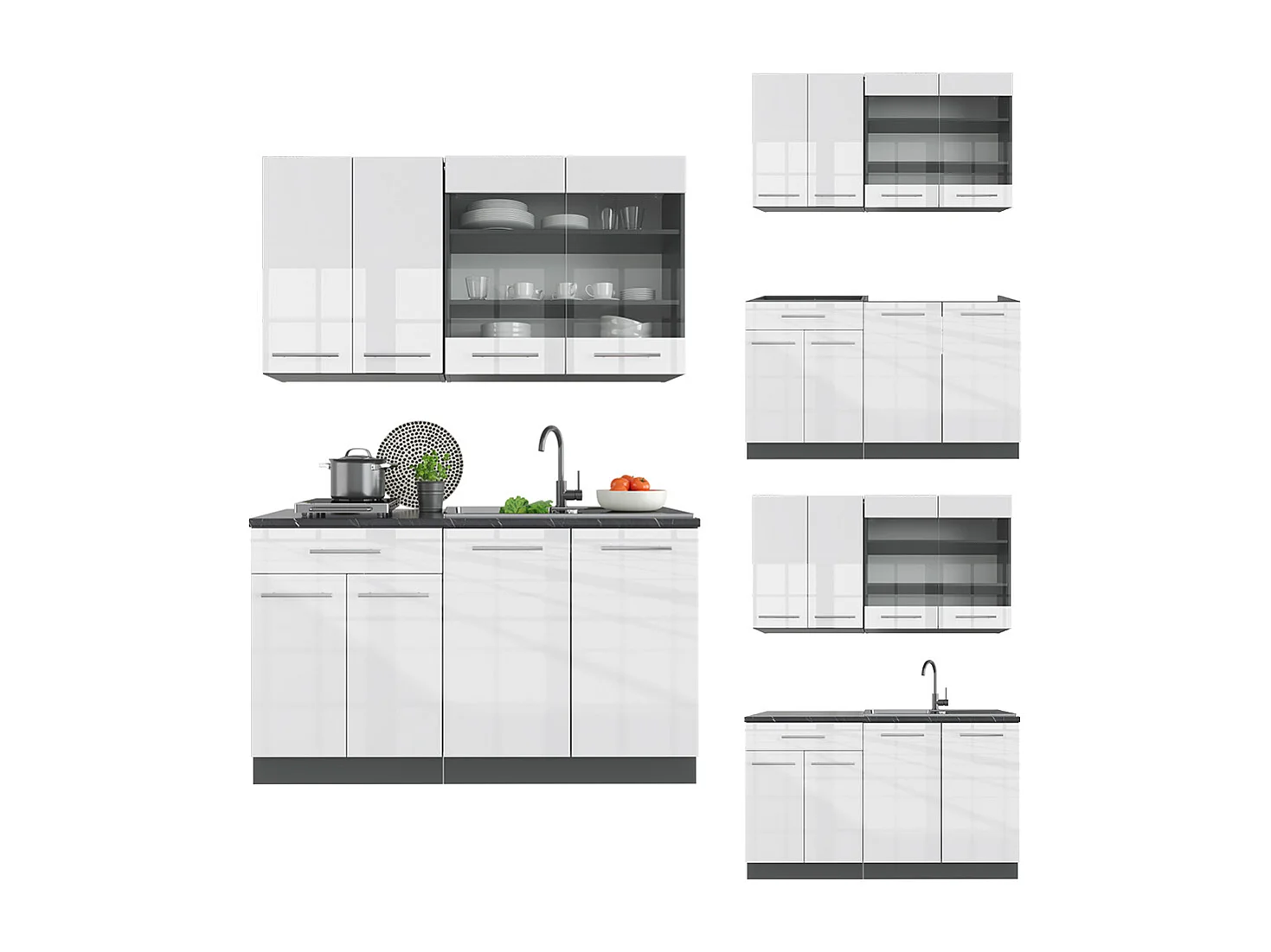 Singlekøkken hvid højglans/antracit 140x60x81.6 fame-line