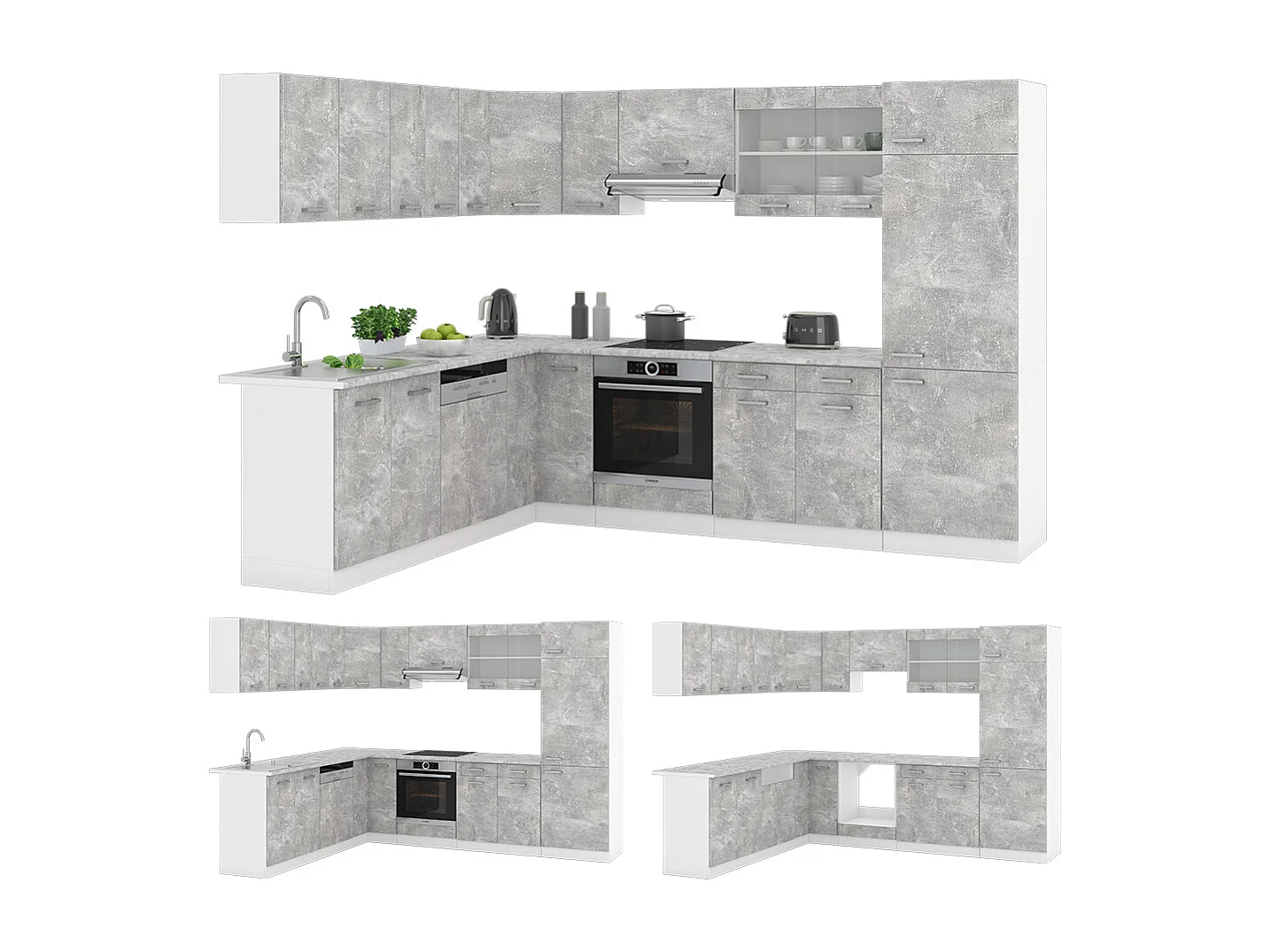 Cocina esquinera hormigón 287x60x81.6 r-line