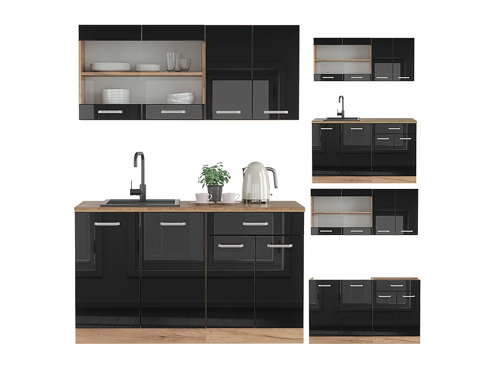 Cuisine noir brillant/chêne doré 140x60x81.6 r-line