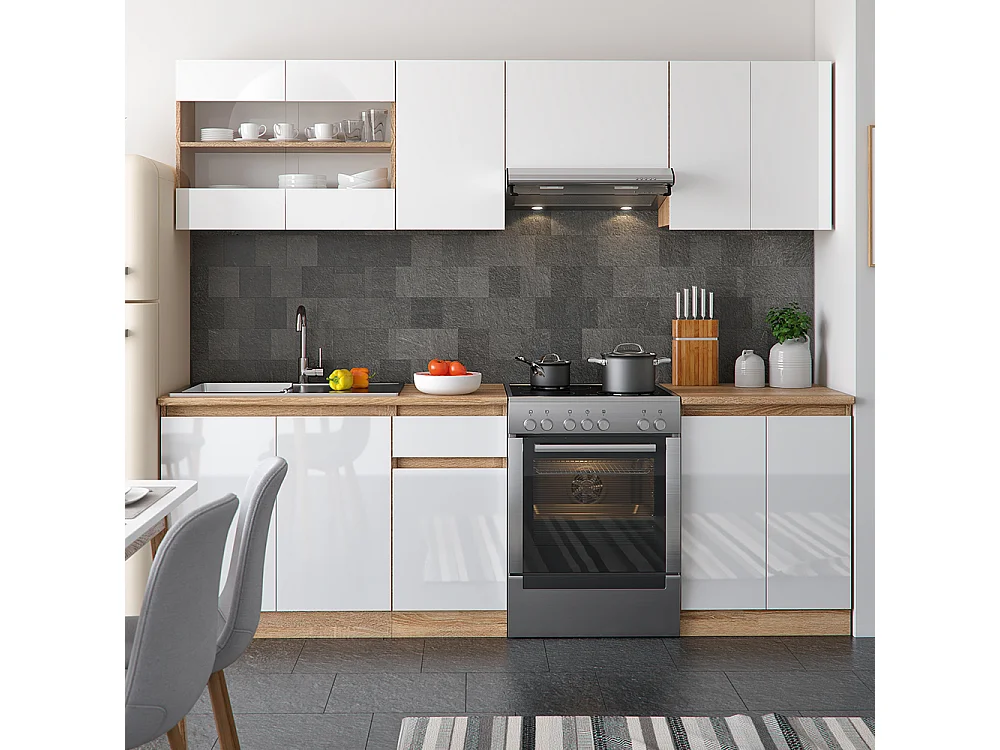 Keukenblok wit hoogglans/wit 240x60x81.6 raul