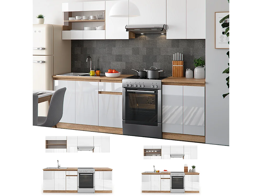 Ligne de cuisine blanc brillant/blanc 240x60x81.6 raul