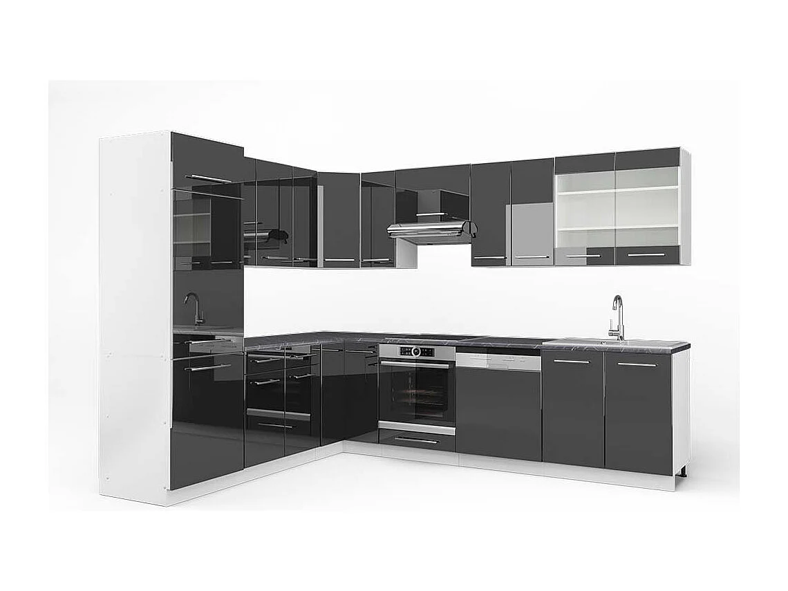 Cuisine en angle anthracite brillant/blanc 287x60x81.6 fame-line